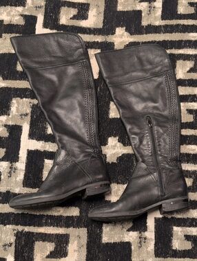 Vince Camuto Black Leather Over-the-Knee Zip Boots
